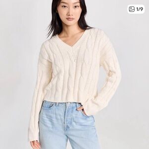 Madewell Cream Cable Knit V-Neck Sweater